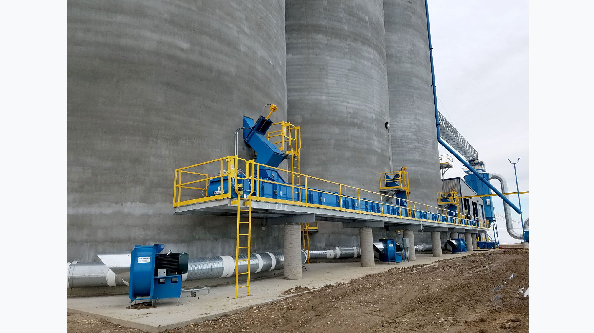 Large concrete storage silos exterior
