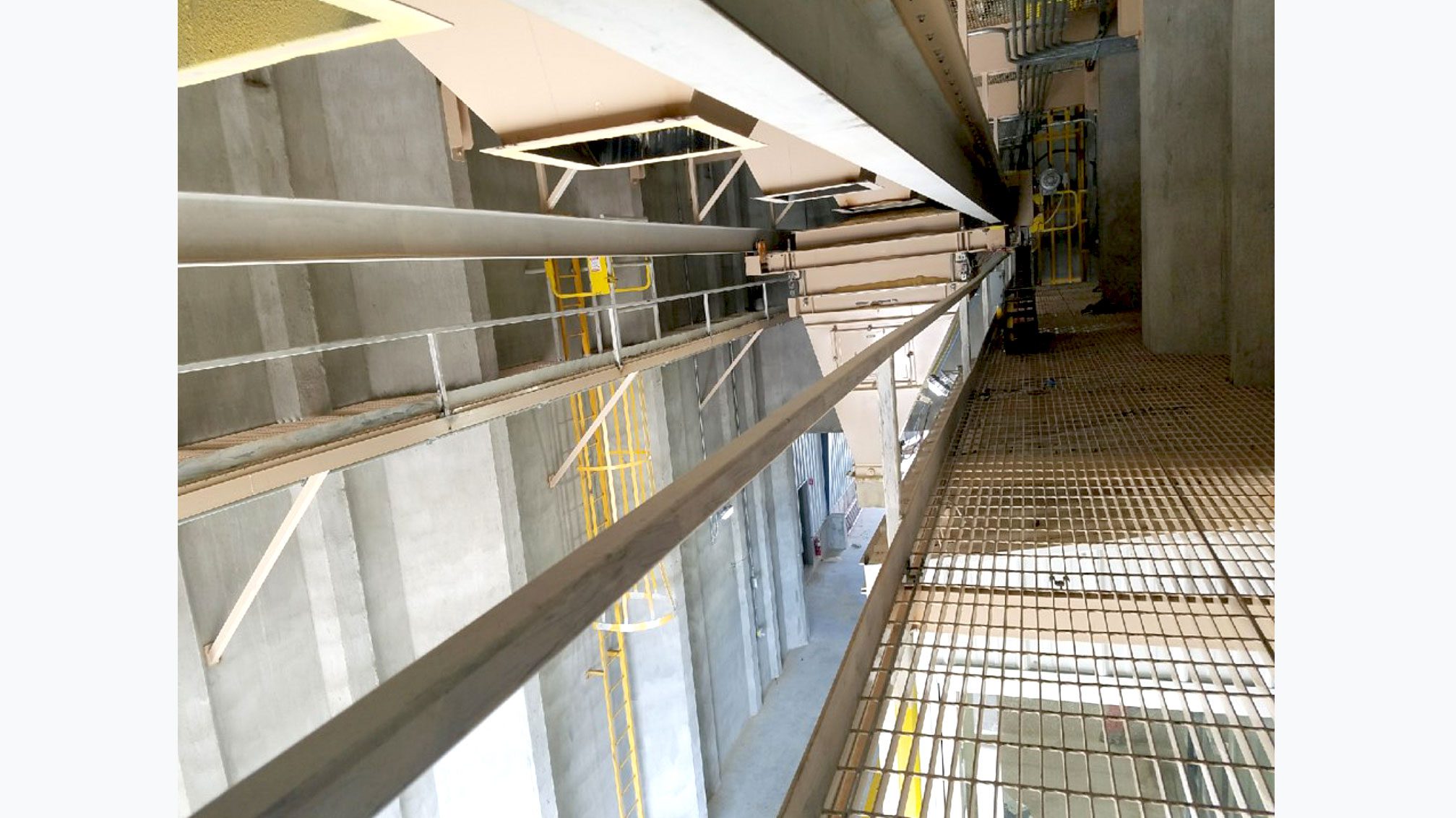 Industrial walkway with metal grating