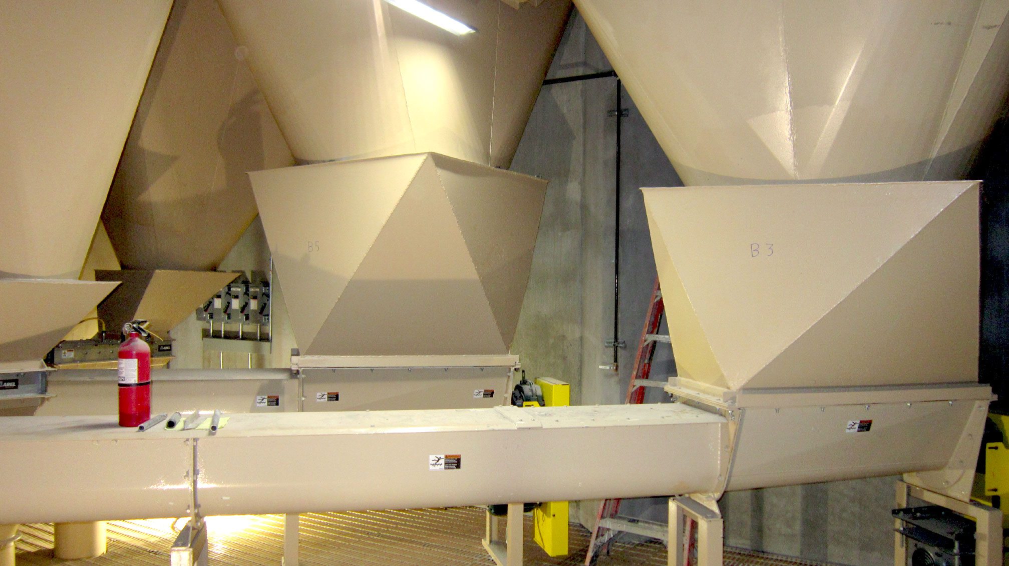 Industrial hoppers and equipment in a factory